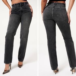 Good American Straight Leg Black High-Waist Jeans
